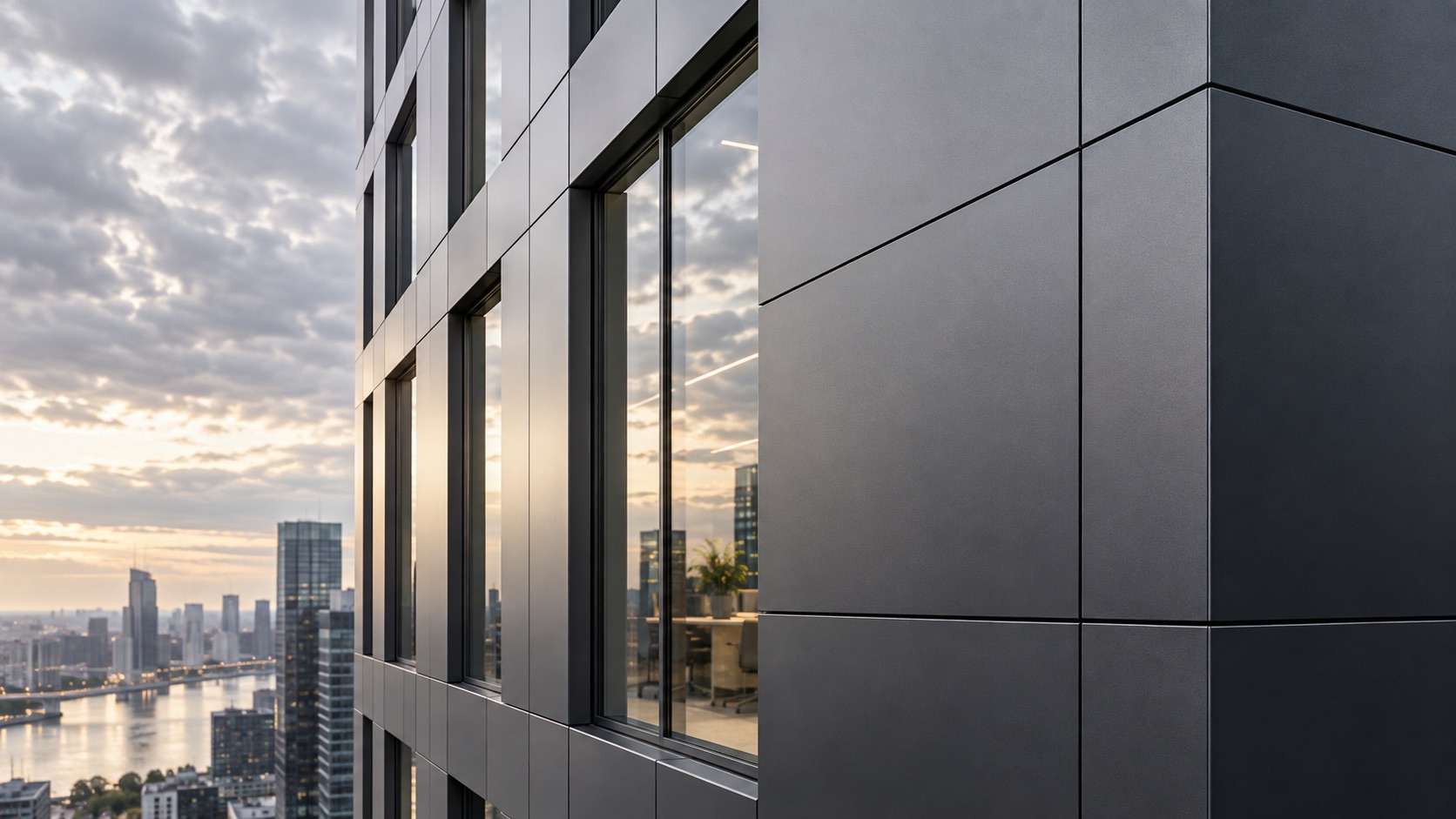 Industry visualization of a high-rise aluminum panel facade
