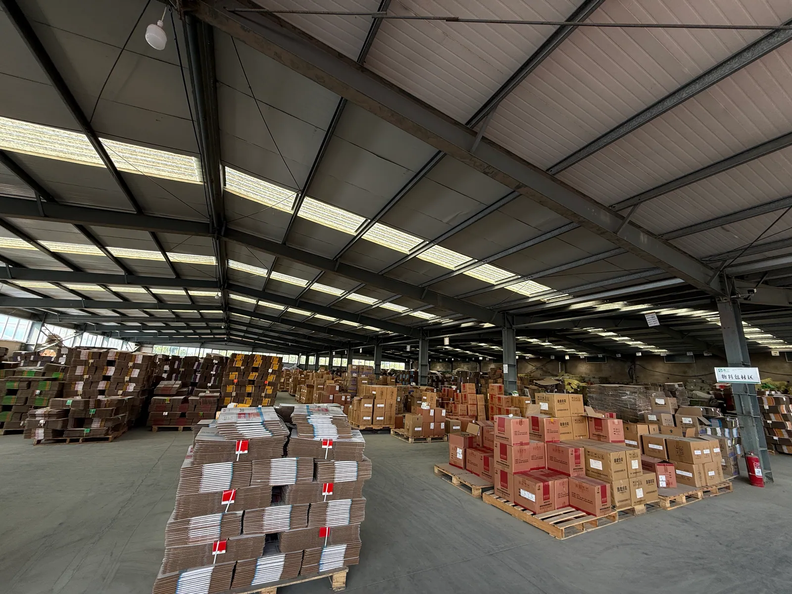 Cartons and packing materials in the factory packaging-material area
